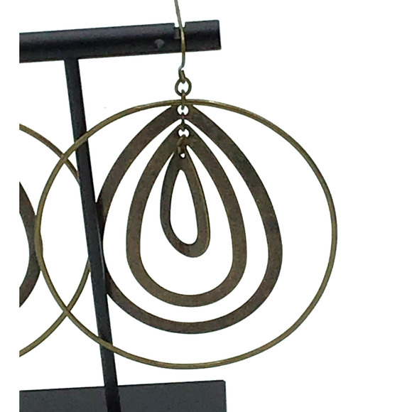 Cache' Bronze Single / Tear Drop Hoops Earrings - Picture 2 of 2